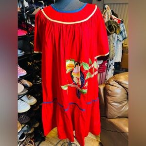 Bechamel Red Dress with Toucan Embroidery Size Petite Large